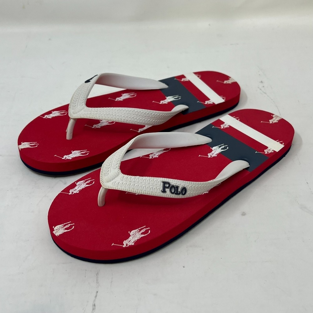 Polo Ralph Lauren Unisex Junior Flip Flop Red/ White Pony Logo US Size 5 VTG NEW